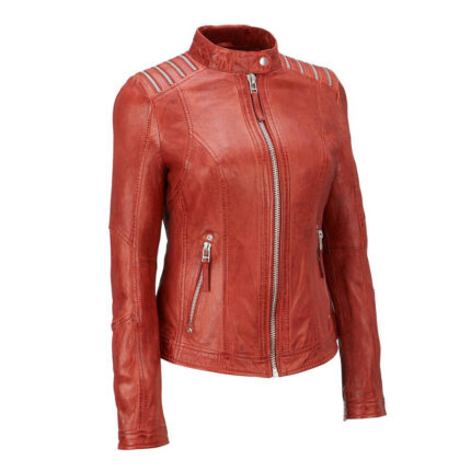 Women Red Biker Leather jacket