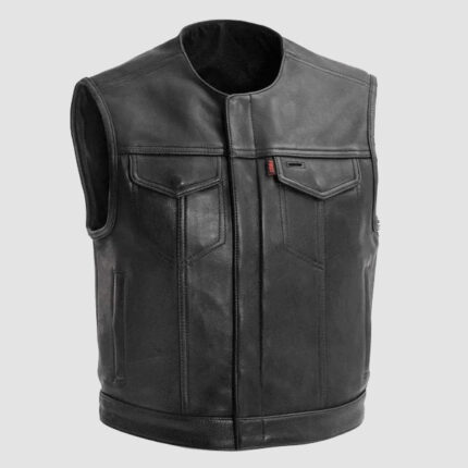 Black Large Men's Leather Motorcycle Vest