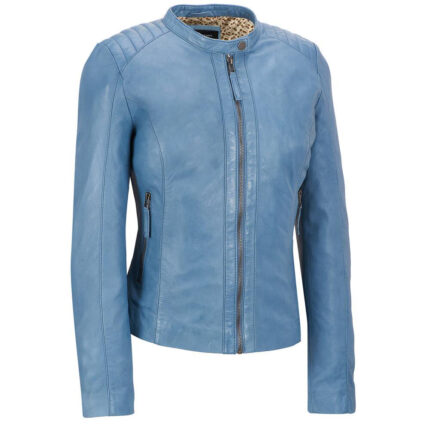 Women Blue Biker Leather jacket